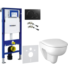 Комплект Унитаз подвесной Geberit Renova 500.801.00.1 с сиденьем и быстросъемной крышкой с микролифтом + Крепления Duofix 111.815.00.1 к стене + Шумоизоляция 156.050.00.1 + Инсталляция UP 320 111.300.00.5 + Кнопка Sigma 01 115.770.DW.5 черная