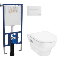 Комплект Унитаз подвесной Hansgrohe GladeLake S безободковый, с микролифтом + Инсталляция DIWO 4501 + Кнопка 7320 белая