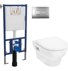 Комплект Унитаз подвесной Hansgrohe GladeLake S безободковый, с микролифтом + Инсталляция DIWO 4501 + Кнопка 7311 хром матовый