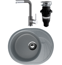 Комплект Мойка кухонная Ulgran U-403 -309 темно-серая + Смеситель Paulmark Kassel Ka214311-402 серый металлик + Измельчитель Bone Crusher BC 810-SL Slim Line