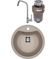 Комплект Мойка кухонная Ulgran U-601 -302 песочная + Смеситель MEGA City MG- ZRV104 хром + Измельчитель Bort Titan Max Power FullControl