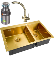 Комплект Мойка кухонная Zorg Inox PVD SZR-78-2-51 L bronze + Смеситель Steel Hummer SH 699 BRONZE бронза + Измельчитель Bort Titan 4000 Control
