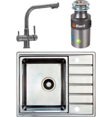 Комплект Мойка кухонная Seaman Eco Roma SMR-6150A с клапан-автоматом + Смеситель Barcelone SSL-5383 water polish + Измельчитель Bort Titan 4000 Control