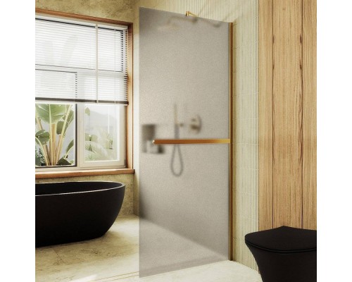 Душевая перегородка Maybahglass MGD-734-3ш 89 см, профиль золото, стекло бронза матовое