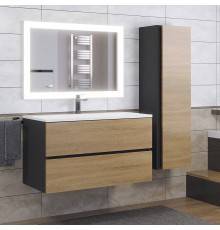 Мебель для ванной комнаты Uperwood Barsa 90 подвесная, черная, дуб сонома