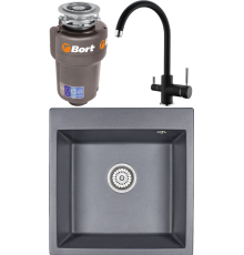 Комплект Мойка кухонная Emar Quartz EMQ-1510.Q Оникс + Смеситель 3007.12 Оникс + Измельчитель Bort Titan 5000 Control