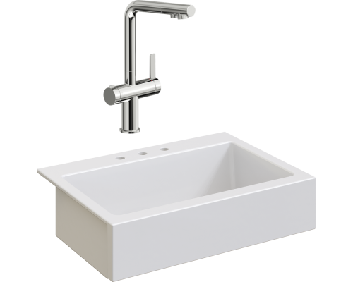 Комплект Мойка кухонная Domaci Сиена 50186-101 с 3 отверстиями, белый глянец + Смеситель STWORKI 23020-648/1BG-IG11