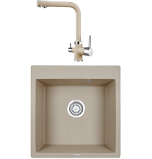 Комплект Мойка кухонная KRONA Quadrat W510-520 1 51х50 см, sand + Смеситель Brunnen H315 1 sand