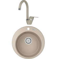 Комплект Мойка кухонная KRONA Runde D475 1 47,5 см, sand + Смеситель Wasser H270 1 sand