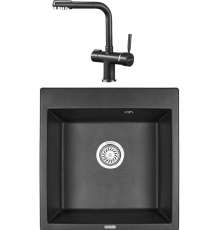 Комплект Мойка кухонная KRONA Quadrat W510-520 1 51х50 см, black + Смеситель Brunnen H290 1 black