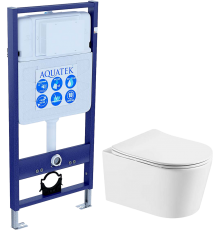 Комплект Унитаз подвесной AQUATEK Оберон Т AQ1365T-00 безободковый, с микролифтом + Инсталляция Standard INS-0000012