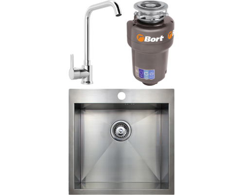 Комплект Мойка кухонная Seaman Eco Marino SMV-Z-510 + Смеситель MEGA Ege MG-PL10 хром + Измельчитель Bort Titan 5000