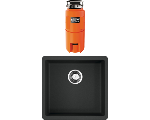 Комплект Мойка кухонная Omoikiri Kata 44-U-BL черная + Измельчитель Nagare slim 1250