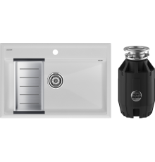 Комплект Мойка кухонная Paulmark Stepia PM117551-WH+A375-BS с коландером, белая + Измельчитель Bone Crusher BC 910-AS
