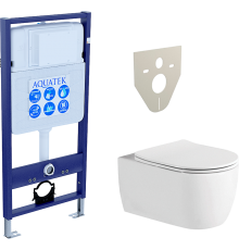 Комплект Унитаз подвесной AQUATEK Европа New AQ1106L-00 безободковый, с микролифтом + Инсталляция Standard INS-0000012
