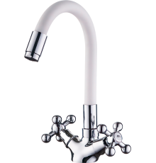 Смеситель для кухни Ledeme L1319-3 с гибким изливом, хром, белый