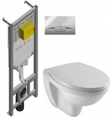 Комплект Унитаз подвесной Jacob Delafon Patio EDV102-00 + Крышка July / Brive 017503 с микролифтом, петли хром + Инсталляция E21822-CP с кнопкой хром