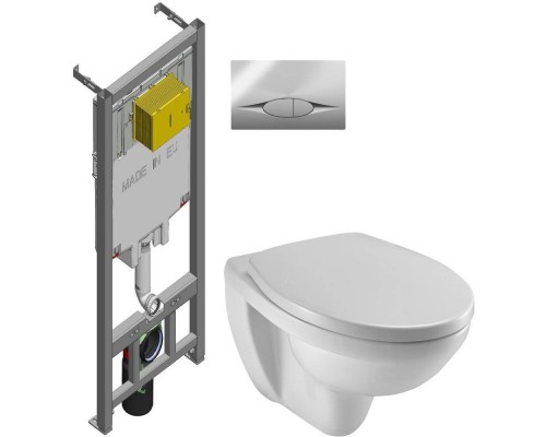 Комплект Унитаз подвесной Jacob Delafon Patio EDV102-00 + Крышка July / Brive 017503 с микролифтом, петли хром + Инсталляция E21822-CP с кнопкой хром