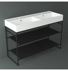 Simas Agile Структура металлическая 121x46xh72см, напольная, для раковины с 1 отв., AG121, с 2 полками, цвет: черный матовый. AGSA121