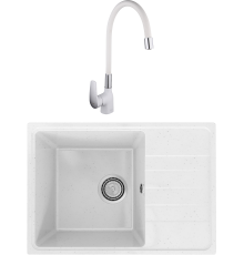 Комплект Мойка Practik PR-M 600-001 белый камень + Смеситель Frap F4453-03 с гибким изливом, белый