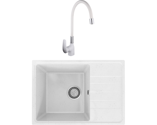 Комплект Мойка Practik PR-M 600-001 белый камень + Смеситель Frap F4453-03 с гибким изливом, белый