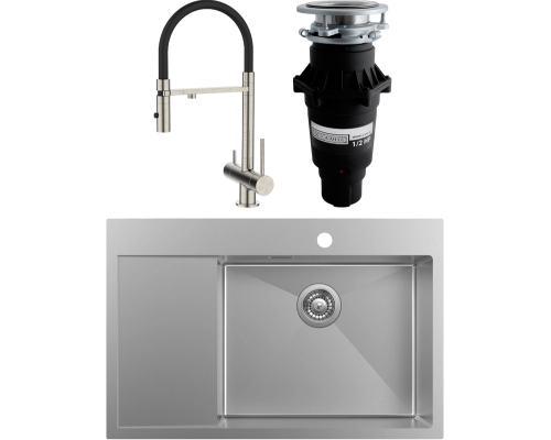Комплект Мойка IDDIS Haze HAZ78SRi77 R, сатин + Смеситель Ace ACEBNFFi05 сатин, с гибким изливом + Измельчитель Bone Crusher BC 810-SL Slim Line