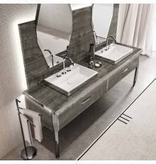 VITAGE milldue edition HILTON 06/b Комплект мебели 226х56х77см напольный, 2 раковины, 2 зеркала, с подсветкой, цвет: alabastro bronze/полированная сталь. 9264.STEEL.3 (С МЕБЕЛЬЮ),  5819,  H123.100.98,  5815.2392.100.98*2.LED,  5818.225.100*2