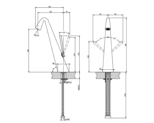 Gessi Cono Смеситель для раковины высокий,соединительные шланги на 3/8, цвет: Black XL. 45003#299