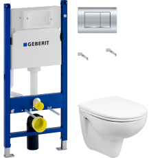 Комплект Унитаз подвесной Wanfald Lauta 47302100005 белый + Инсталляция Geberit Duofix Delta 458.163.21.1 с кнопкой смыва, хром