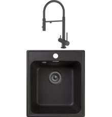 Комплект Мойка кухонная GranFest Quarz Z17 черный + Смеситель IDDIS Ace ACEBLFFi05 черный матовый, с гибким изливом