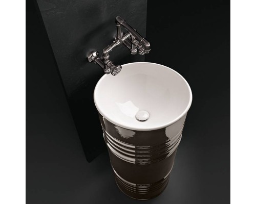 Kerasan Artwork Barrel Раковина 45х90 см, без отв., напольная, слив в пол, в комплекте сифон, цвет: белый / платина. 4742K44