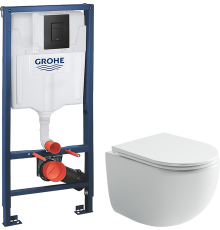 Комплект Унитаз подвесной Ceramicanova UP Rimless CN4007 белый + Инсталляция Grohe Solido 38811KF0 3 в 1 с кнопкой смыва
