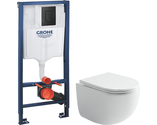 Комплект Унитаз подвесной Ceramicanova UP Rimless CN4007 белый + Инсталляция Grohe Solido 38811KF0 3 в 1 с кнопкой смыва