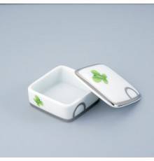 THG CAPUCINE VERT DECOR PLATINE Коробка для таблеток керамическая, квадратная 55х55 мм., настольная, декор платина/зеленый, цвет: белый. A7E-A02-4617