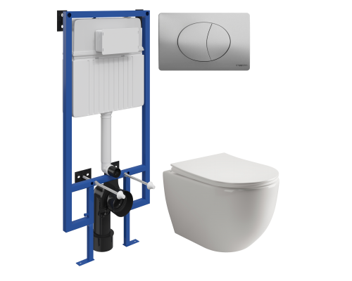 Комплект Унитаз подвесной Ceramicanova Mia Rimless CN1805 + Инсталляция STWORKI + Кнопка 230823 хром матовый