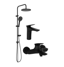 Комплект для ванной Смеситель STWORKI Молде S23010BK черный + Стойка Хальмстад S15180BK + Смеситель S23100BK матовый черный
