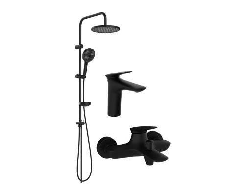 Комплект для ванной Смеситель STWORKI Молде S23010BK черный + Стойка Хальмстад S15180BK + Смеситель S23100BK матовый черный