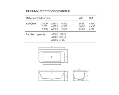 Dea Design Modern Ванна 180x80xh56см, отдельностоящая, цвет: белый. DD8665 1800 18