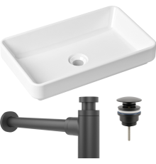 Комплект Раковина Lavinia Boho Bathroom Sink Slim 33311004 + Донный клапан Wellsee Drainage System 182140000 матовый черный + Сифон 182105000 матовый черный