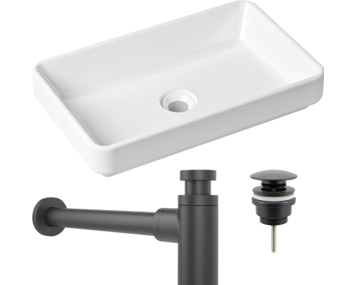 Комплект Раковина Lavinia Boho Bathroom Sink Slim 33311004 + Донный клапан Wellsee Drainage System 182140000 матовый черный + Сифон 182105000 матовый черный