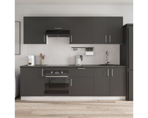 Кухонный гарнитур Domaci Болонья 260 см, фасад графит, ручка хром, столешница луна KUH-1008818