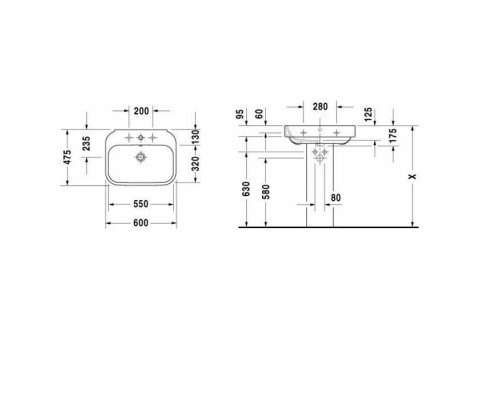DURAVIT Happy D.2 Раковина 60х47.5 см, 1 отв., со слив-переливом, цвет: белый. 2316600000