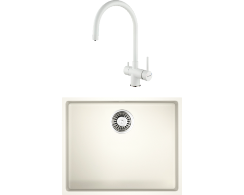 Комплект Мойка кухонная Omoikiri Bosen 54-U-WH белая + Смеситель Paulmark Heller He213218-431 белый матовый