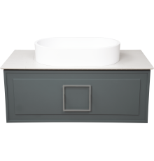 Тумба с раковиной La Fenice Cubo 90 подвесная, grigio, ручка хром, столешница белый мрамор, раковина белая матовая