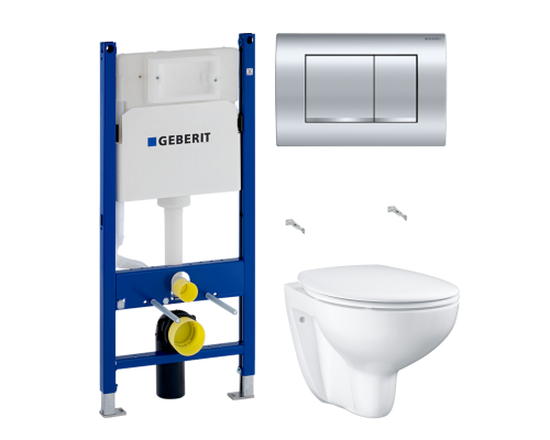 Комплект Унитаз подвесной Grohe Bau Ceramic 39351000 безободковый, альпин-белый + Инсталляция Geberit Duofix Delta 458.163.21.1 с кнопкой смыва, хром