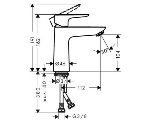 Hansgrohe Talis E Смеситель для раковины 110, однорычажный, с донным клапаном, цвет: хром. 71711000 Hansgrohe Talis E Смеситель для раковины 110, однорычажный, с донным клапаном, цвет: хром. 71711000
