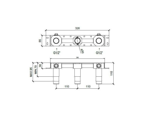 Almar Mixers Встраиваемая часть настенного смесителя для раковины на 3 отв., центральный излив, цвет: черный матовый. E134011
