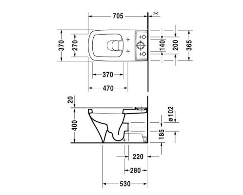 Duravit DuraStyle Унитаз моноблок пристенный 37х70см, с креплением,слив универсальный, цвет: белый. 0935100085,  2156090000