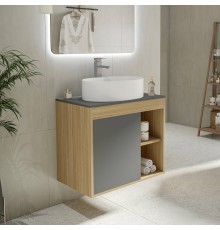 Тумба с раковиной Teymi Nura 70, дуб эврика, матовый графит, раковина Lori 50