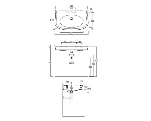 Simas Lante Раковина 90х54х13см., подвесная, с 3 отв., цвет: белый. LA11bi*3